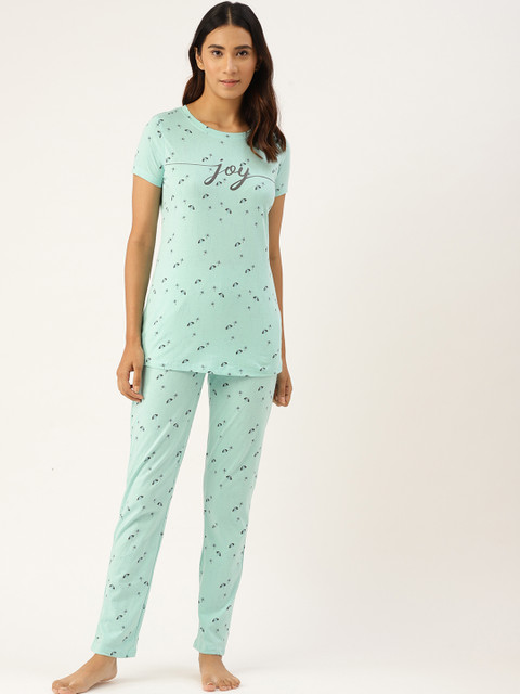 

Sweet Dreams Women Blue & Black Printed Pure Cotton Night suit