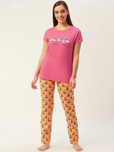 

Sweet Dreams Women Pink & Yellow penguins Print Pyjamas Set