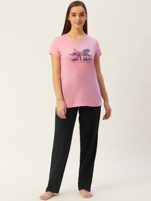 

Sweet Dreams Women Pink & Navy Blue Typography Print Pyjamas Set