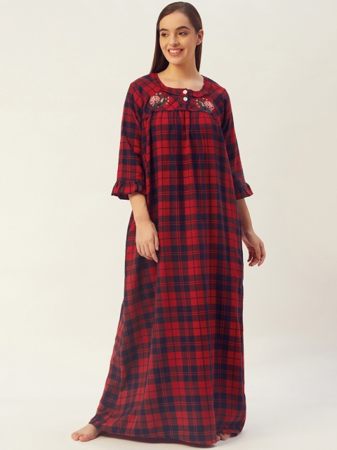 

Sweet Dreams Women Red & Black Checked Pure CottonMaxi Nightdress