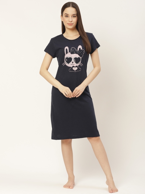 

Sweet Dreams Navy Blue Printed T-shirt Nightdress