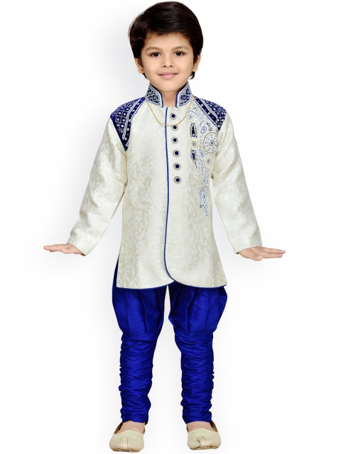 

Aj DEZInES Boys Off-White & Blue Embroidered Kurta Pyjama