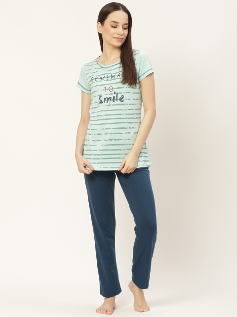 

Sweet Dreams Women Green & Navy Blue Pure Cotton Printed Pyjama Set