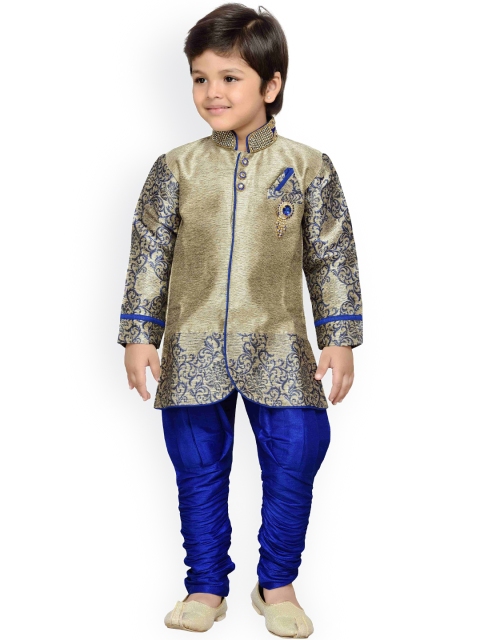 

Aj DEZInES Boys Brown & Blue Kurta Silk Pyjama