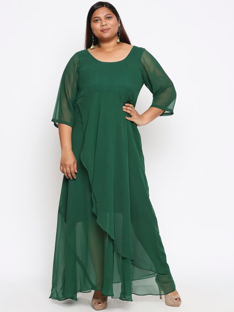 

XXLLENT Women Green Layered Georgette Fit & Flare Maxi Dress