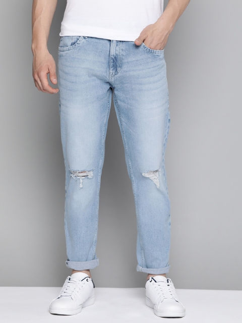 

Mast & Harbour Men Blue Washed Slim Tapered Mildly Distressed Light Fade Stretchable Jeans