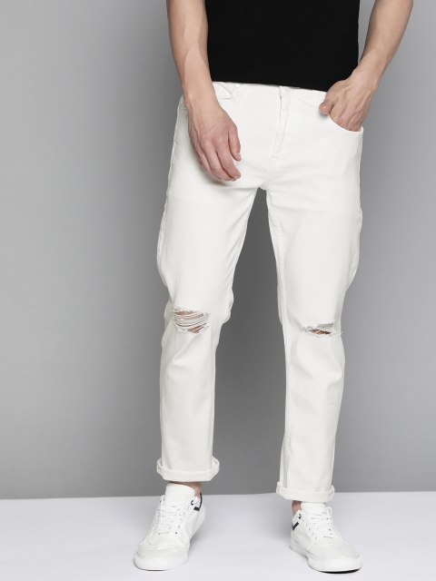 

Mast & Harbour Men White Solid Skinny Fit Ripped Slash Knee Stretchable Jeans