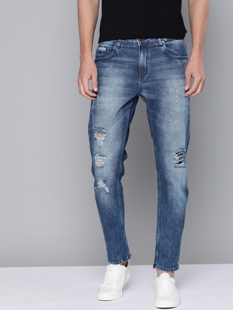 

Mast & Harbour Men Blue Slim Tapered Fit Mildly Distressed Light Fade Stretchable Jeans