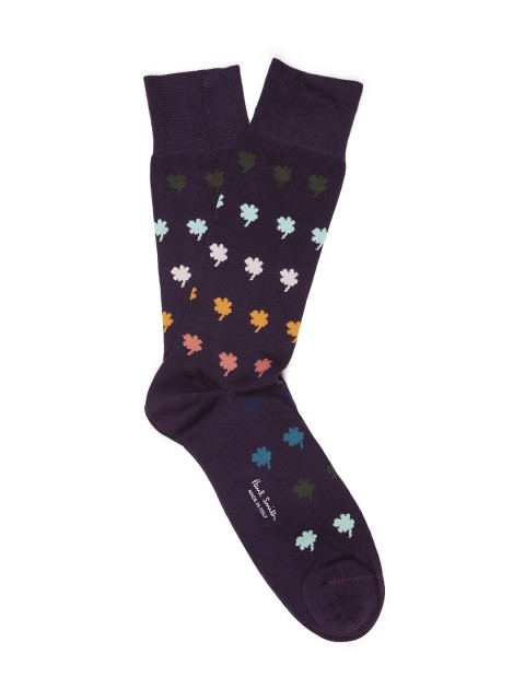 

PS By Paul Smith Men Purple & Blue Patterned Cotton Crew-Length Socks