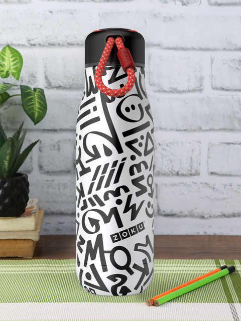

ZOKU White & Black Calligraphy Printed Stainless Steel Water Bottle