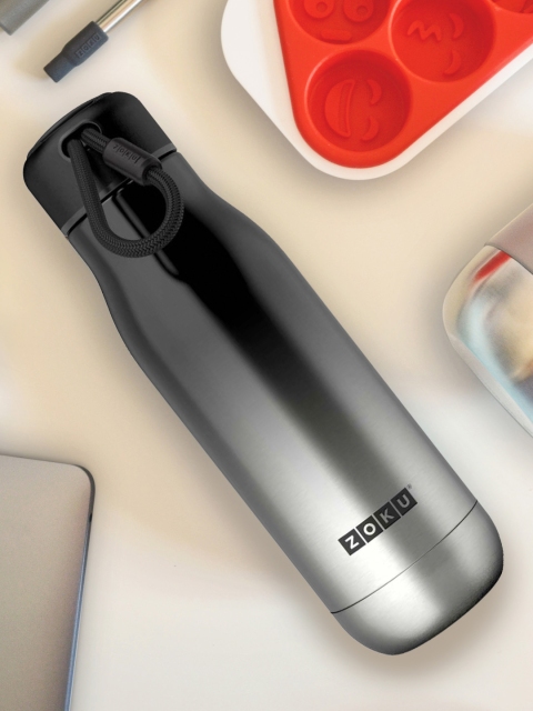 

ZOKU Silver-Toned & Black Solid Ombre Stainless Steel Water Bottle