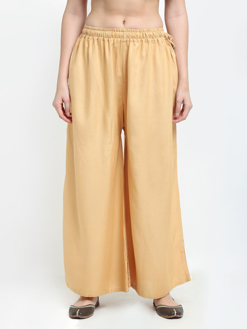 

TAG 7 Women Beige Solid Flared Rayon Palazzo