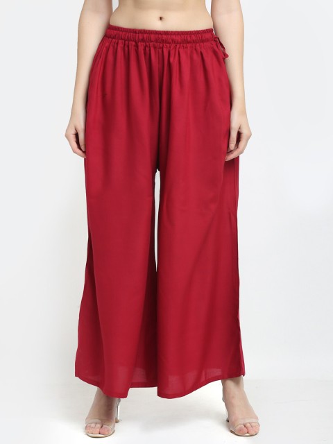 

TAG 7 Women Maroon Solid Flared Palazzos
