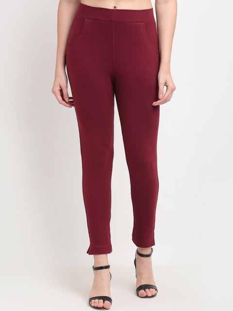 

TAG 7 Women Maroon Solid Ankle-Length Leggings