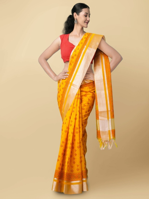 

Unnati Silks Women Yellow & Red Pure Vrinda Chanderi Sico Sustainable Saree