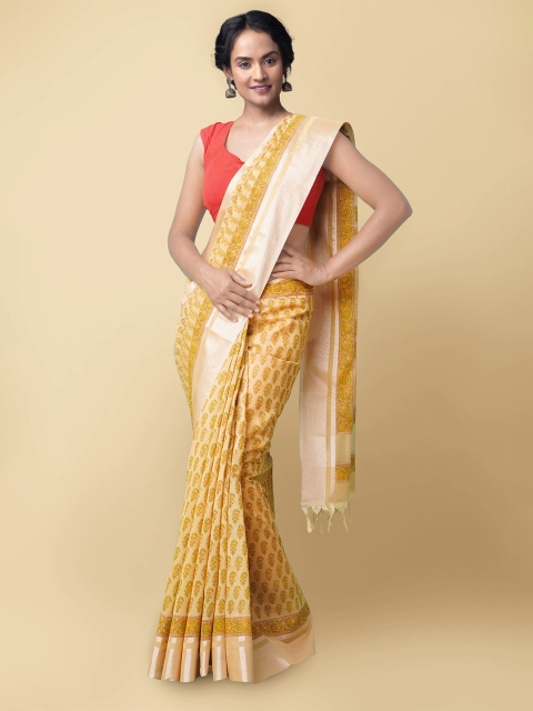 

Unnati Silks Women Brown & Yellow Pure Vrinda Chanderi Sico Sustainable Saree