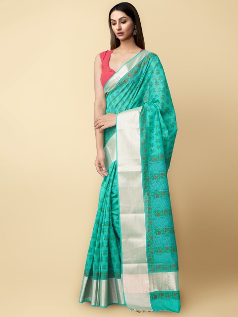 

Unnati Silks Women Green & Red Pure Vrinda Chanderi Sico Sustainable Saree