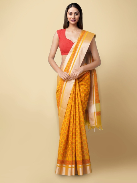 

Unnati Silks Women Yellow & Green Pure Vrinda Chanderi Sico Sustainable Saree