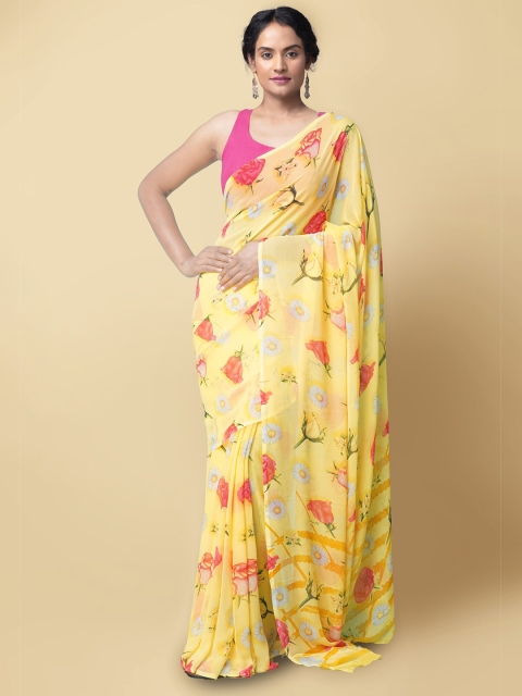 

Unnati Silks Yellow & Red Floral Saree