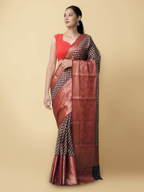 

Unnati Silks Grey & Maroon Floral Silk Cotton Maheshwari Saree
