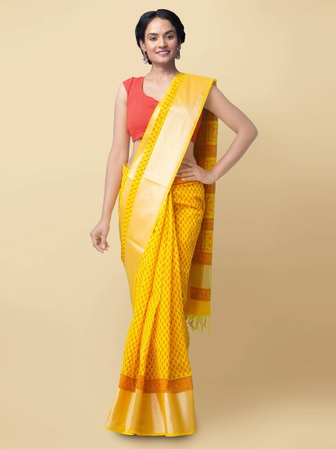 

Unnati Silks Women Yellow & Red Pure Vrinda Chanderi Sico Sustainable Saree
