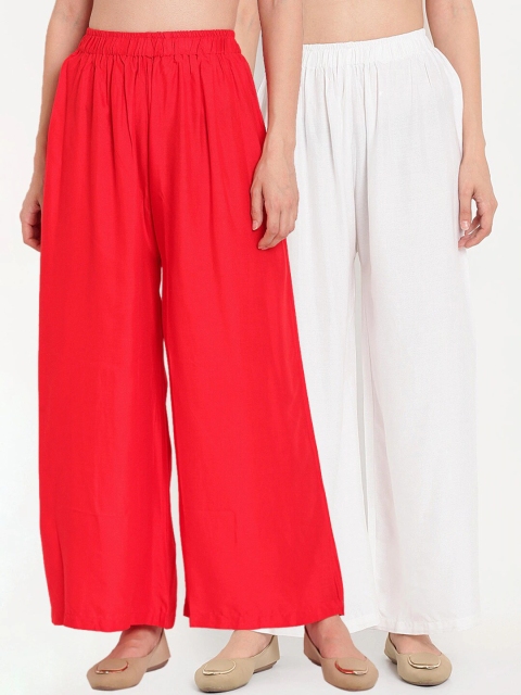 

MOKSHA DESIGNS Women White & Red Pack of 2 Flared Ethnic Palazzos
