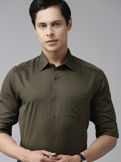

Arrow Men Olive Green Cotton Slim Fit Printed Formal Shirt