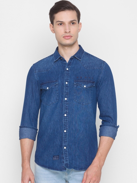 

SPYKAR Men Blue Slim Fit Opaque Cotton Casual Shirt