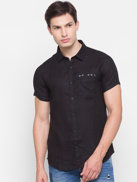 

SPYKAR Men Black Slim Fit Opaque Cotton Casual Shirt