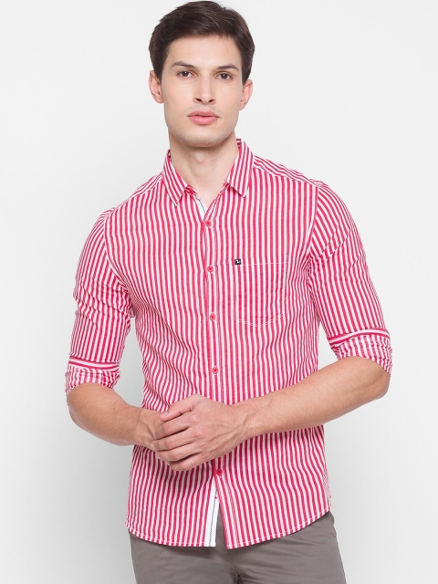 

SPYKAR Men Pink Slim Fit Opaque Vertical Striped Cotton Casual Shirt
