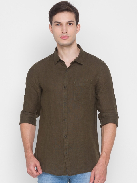 

SPYKAR Men Olive Green Slim Fit Opaque Cotton Casual Shirt