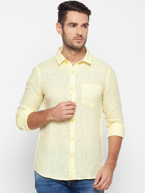 

SPYKAR Men Yellow Slim Fit Opaque Cotton Casual Shirt
