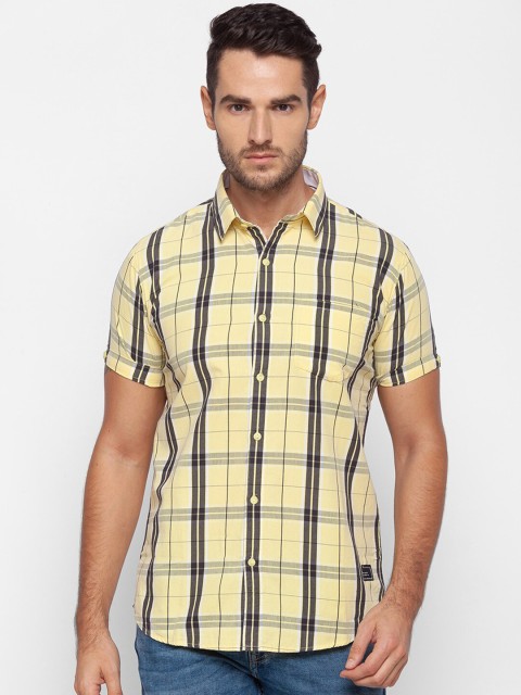 

SPYKAR Men Yellow & Black Slim Fit Opaque Tartan Checked Casual Shirt