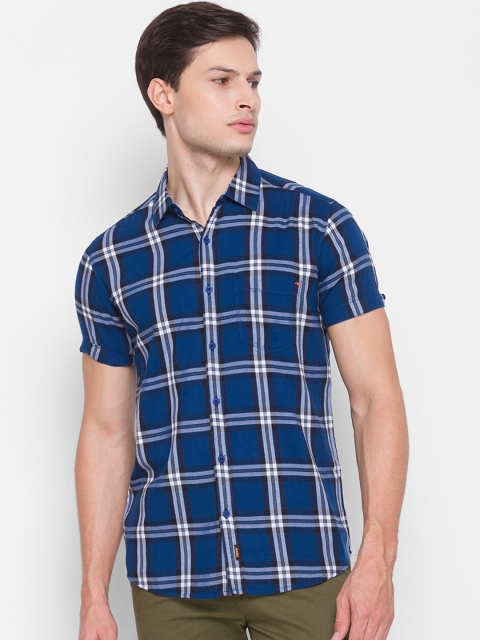 

SPYKAR Men Blue Slim Fit Opaque Tartan Checked Cotton Casual Shirt