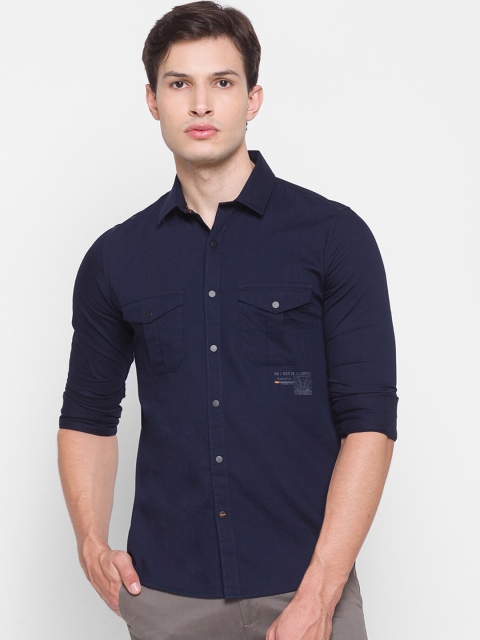 

SPYKAR Men Navy Blue Slim Fit Opaque Casual Shirt