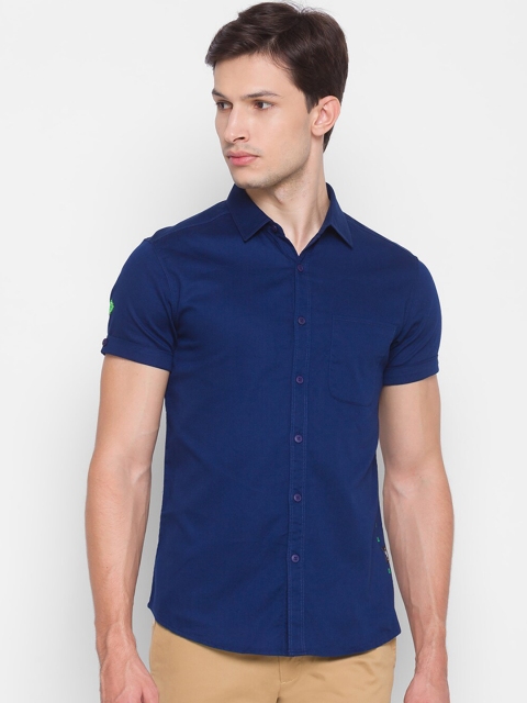 

SPYKAR Men Blue Slim Fit Opaque Pure Cotton Casual Shirt