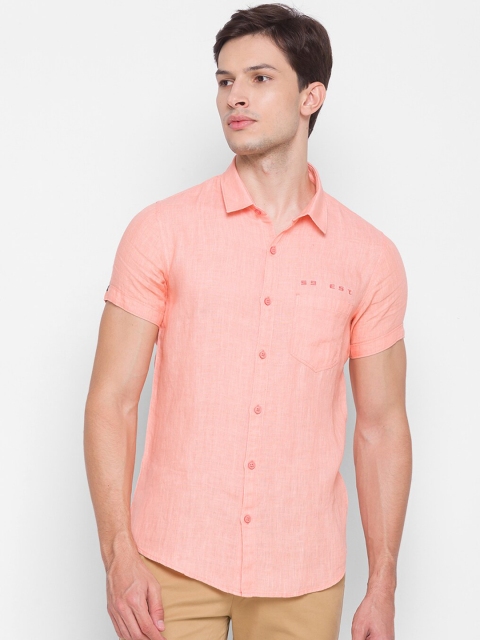 

SPYKAR Men Peach-Coloured Slim Fit Opaque Pure Cotton Casual Shirt