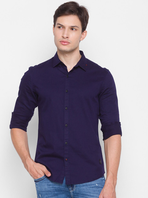 

SPYKAR Men Blue Slim Fit Opaque Pure Cotton Casual Shirt