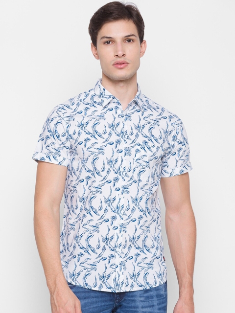 

SPYKAR Men White Slim Fit Floral Opaque Printed Pure Cotton Casual Shirt