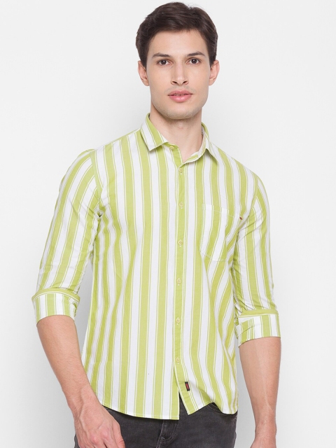 

SPYKAR Men Yellow Slim Fit Opaque Striped Pure Cotton Casual Shirt