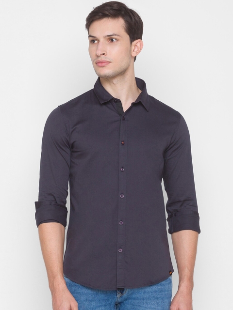 

SPYKAR Men Charcoal Slim Fit Opaque Casual Shirt