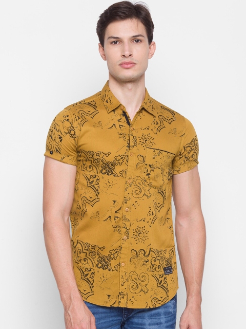 

SPYKAR Men Mustard Slim Fit Opaque Printed Casual Shirt