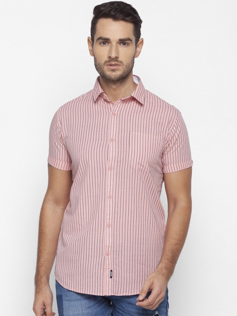 

SPYKAR Men Peach-Coloured Slim Fit Opaque Striped Casual Shirt