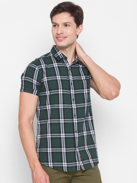 

SPYKAR Men Green Slim Fit Tartan Checks Opaque Checked Casual Shirt