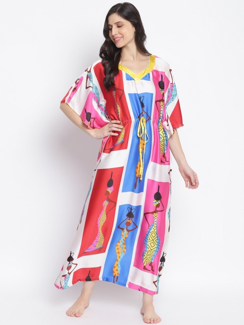 

Organza Women Multicoloured Printed Maxi Nightdress, Multi