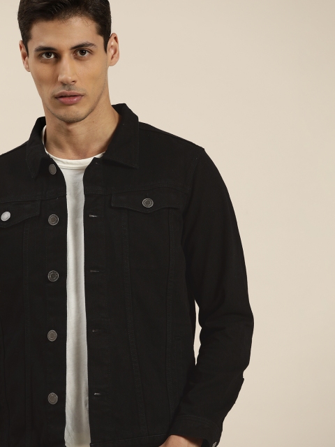 

INVICTUS Men Black Solid Pure Cotton Denim Jacket