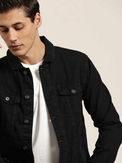 

INVICTUS Men Black Pure Cotton Solid Denim Jacket