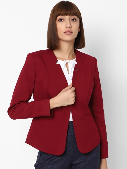 

Allen Solly Woman Women Maroon Solid Single-Breasted Open-Front Formal Blazer