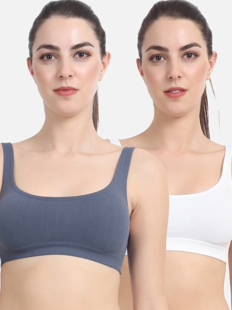 

Beau Design Women Pack Of 2 Grey & White Rapid Dry Workout Bras - Non-Wired Non-Padded