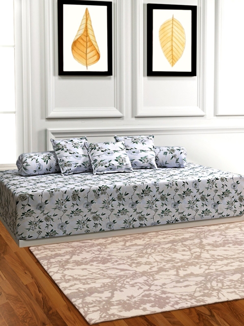 

ROMEE Set Of 6 Grey & Green Printed Bedsheet With Bolster & Cushion Covers